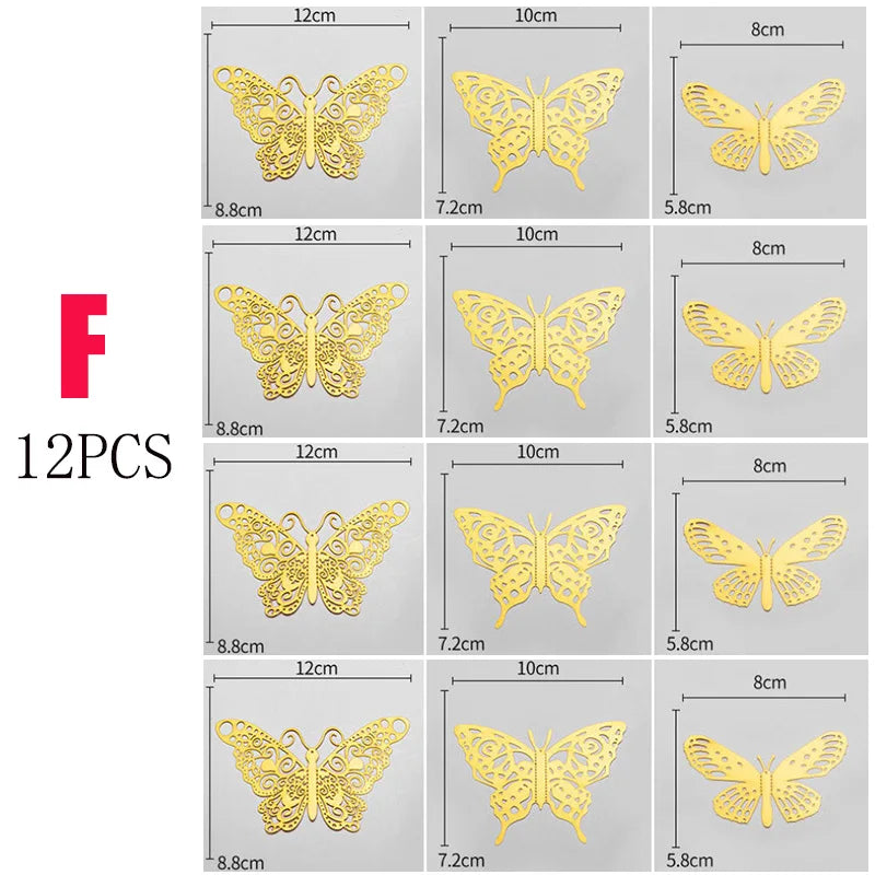 12Pcs Hollow Butterfly Creative Wall Sticker