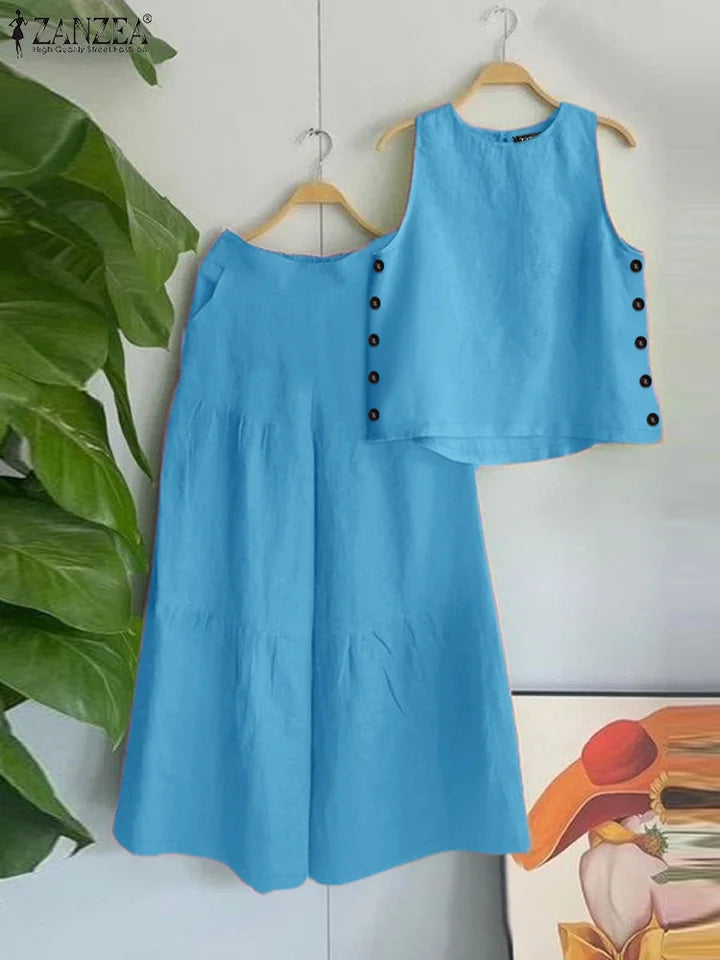 ZANZEA Sleeveless Tanks Tops Wide Leg Trousers