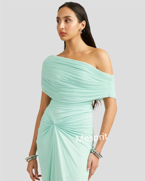 Elegant Chiffon Pleat Straight One-shoulder Long Dress