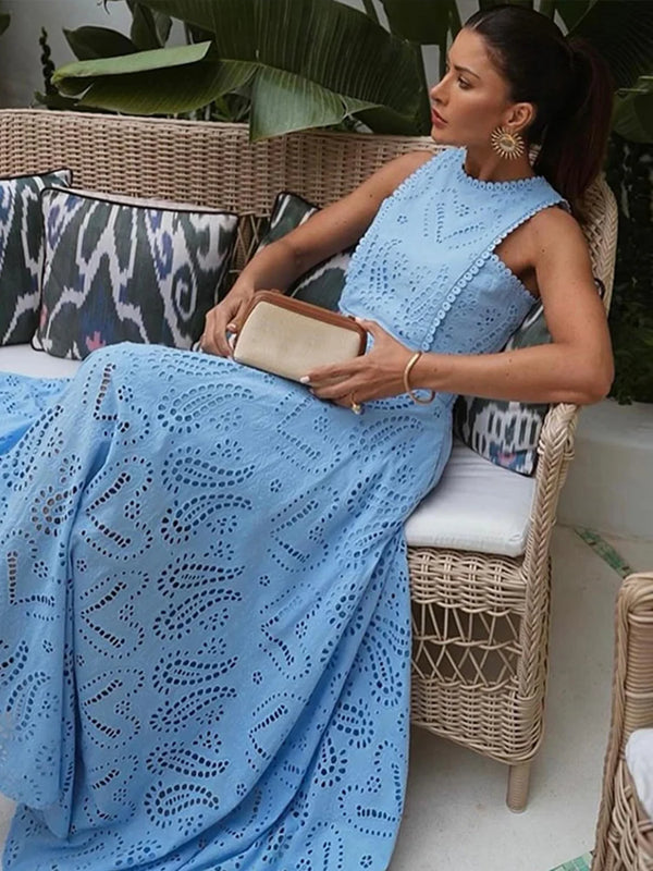 Sleeveless Top Half Skirt Set Embroidered Pocket Long Skirts