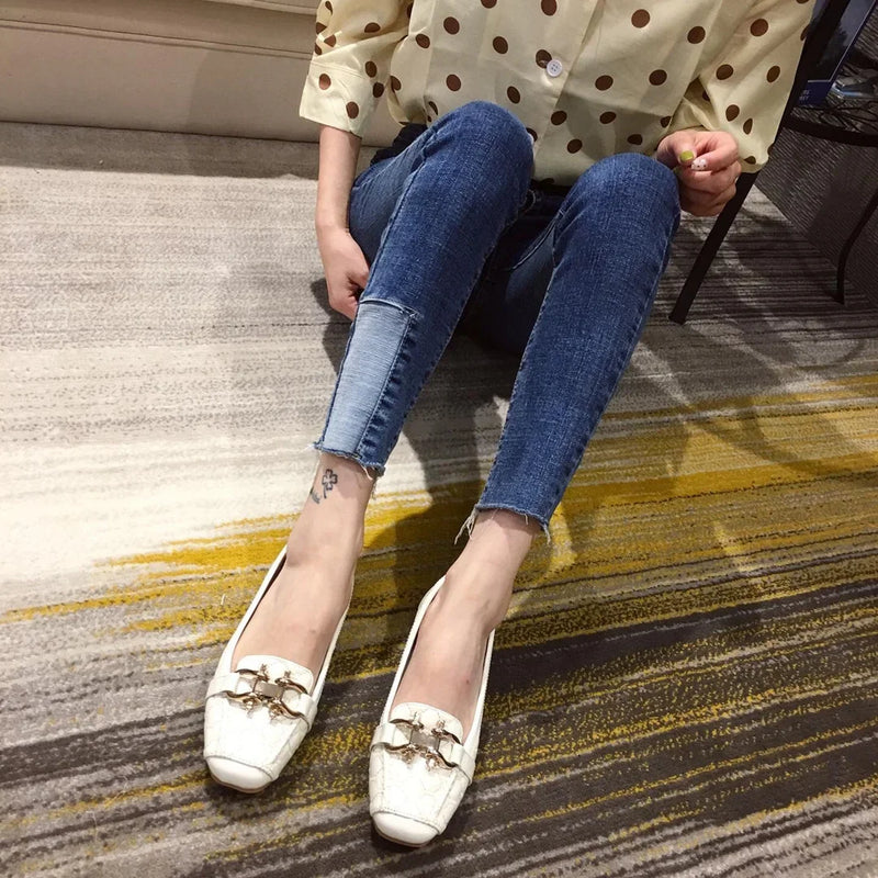 Square Head Single Flats Autumn Loafers