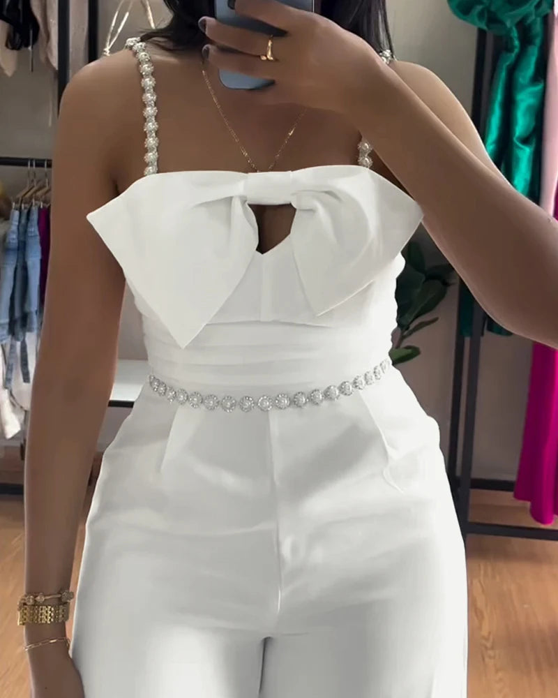 Strap Bowknot Jumpsuit Elegant Wide-Leg Overall