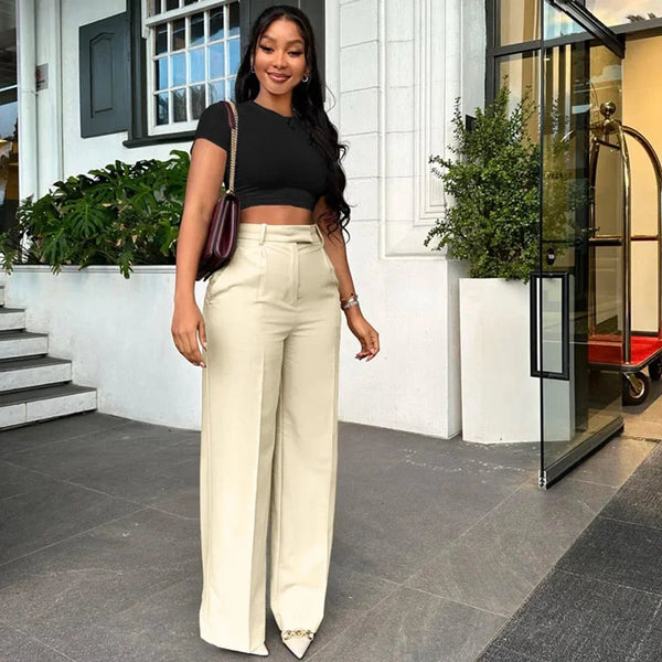 Elegant Fashion Wide Leg High Waist Loose Straight Trousers