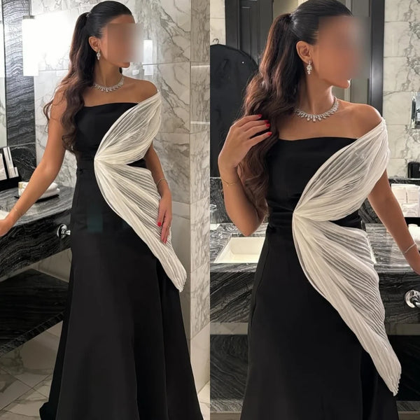 CAMINA Pleat Ruched Draped A-line One-shoulder Long Dress