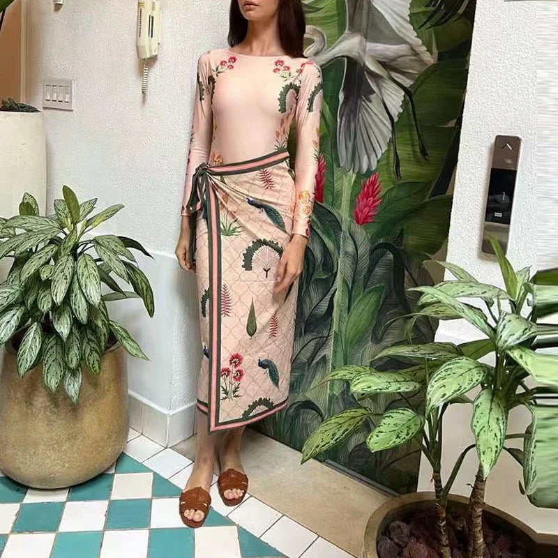 Slim Long Sleeve Bodysuit + Half Skirts