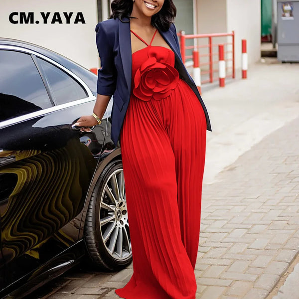 Sleeveless Pleated Strapless Wide Leg Long Jumpsuits