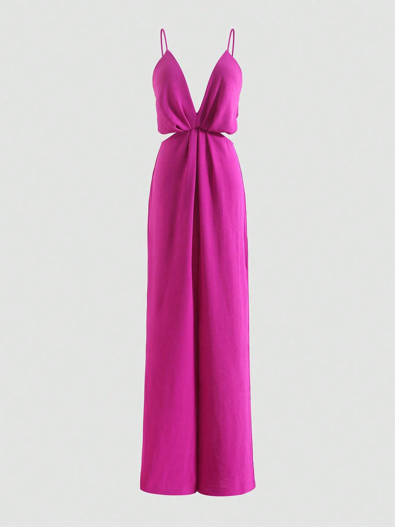Pleated Wide Leg Jumpsuits, Sexy Backless With Zipper,
