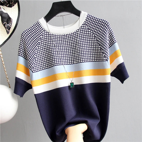 Vintage Ladies Tops Striped Summer Blouse