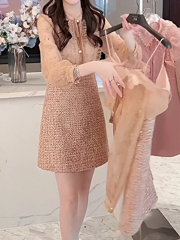 Round Neck Long Sleeve High Waist Short Elegant Mini Dresses
