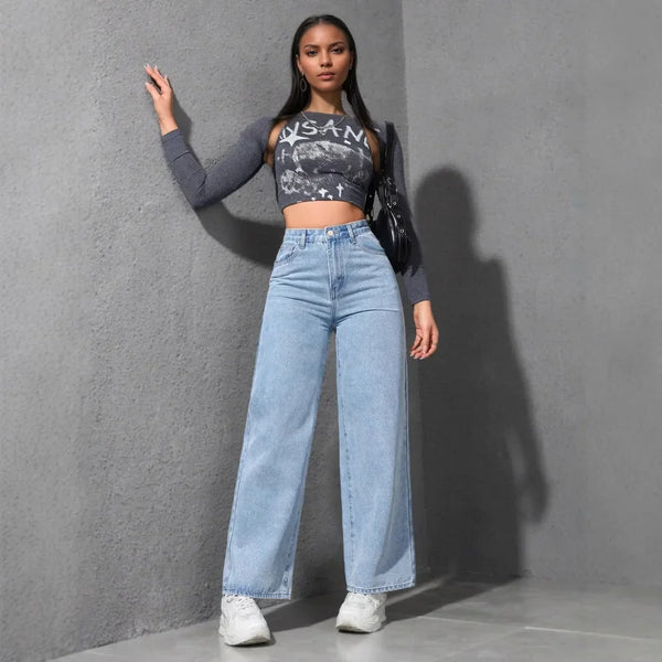 Wide Leg Pants Denims High Waist Washed