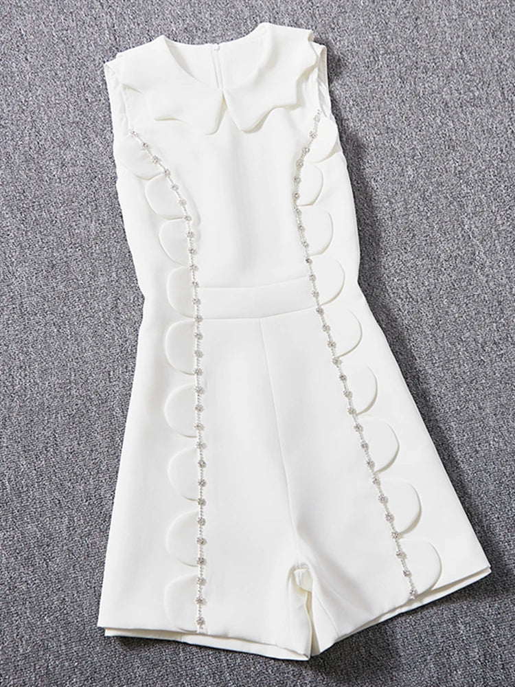 White Petal Collar Sweet High Street Jumpsuit