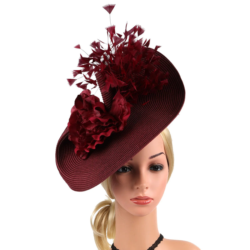 Braided Fascinator Hat With Feather Flower