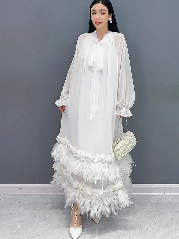 Tasel Spliced Design Elegant Long Dress