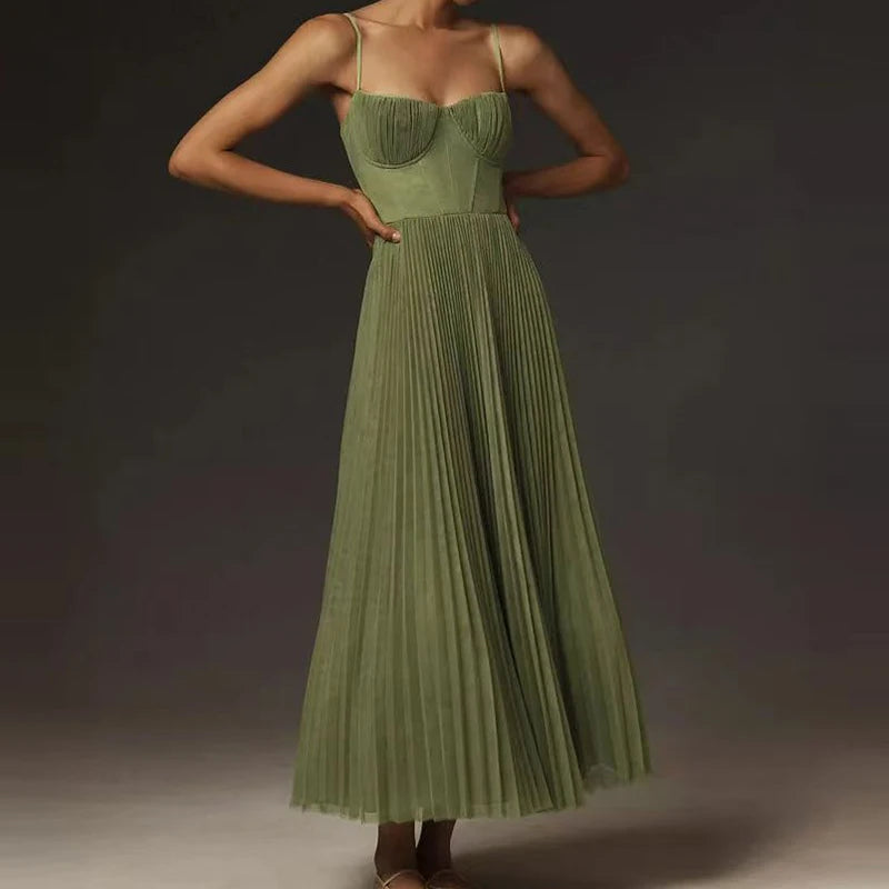 Backless Bridesmaid Spring High Girdling Pleat Long Dress