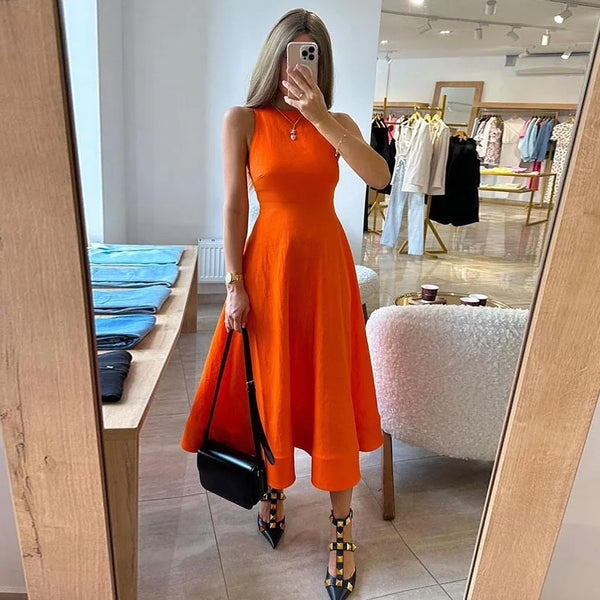 Casual Lady O-neck Sleeveless Long Dress