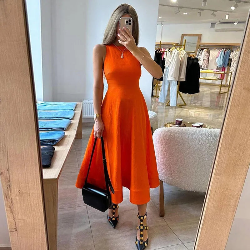 Casual Lady O-neck Sleeveless Long Dress