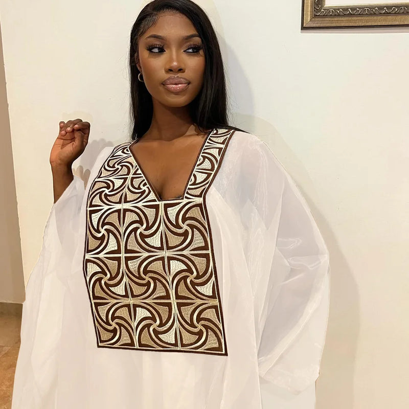 White Abaya Embroidery With Scarf