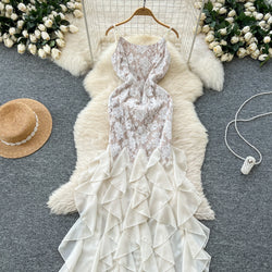 Chic Elegant Vintage pencil slim lace ruffle Spliced dress