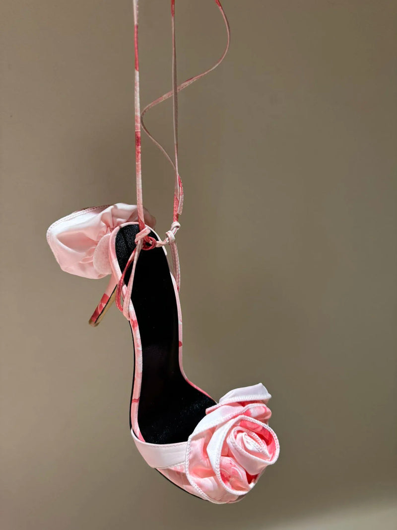 Silk Rose High Heel Strap Sandals
