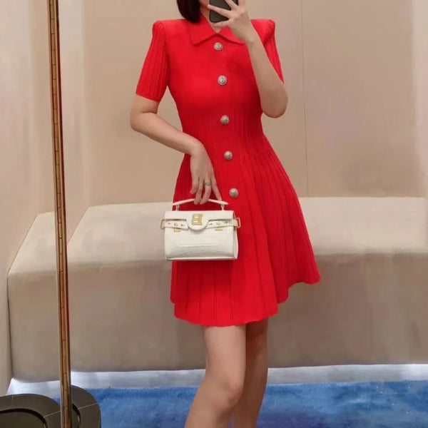Sleeveless Single-Breasted Turn-down Collar Elastic Bodycon Dress