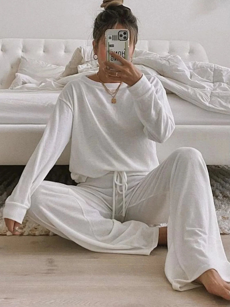 Round Neck Knit Sweater Long Sleeve Casual Suit