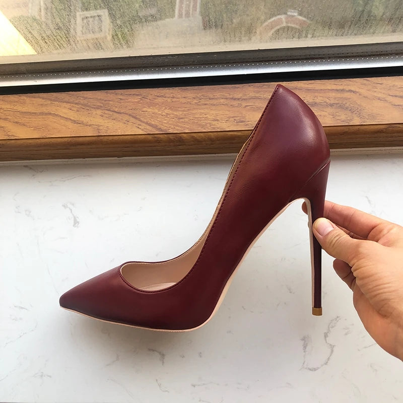 Tikicup Solid Khaki Brown Matte Pointed High Heels