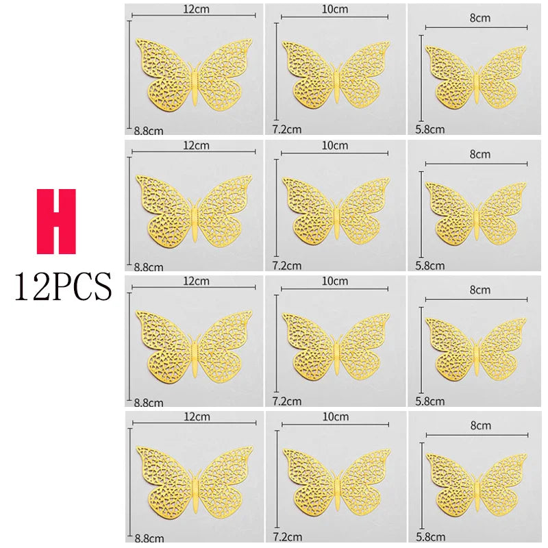 12Pcs Hollow Butterfly Creative Wall Sticker