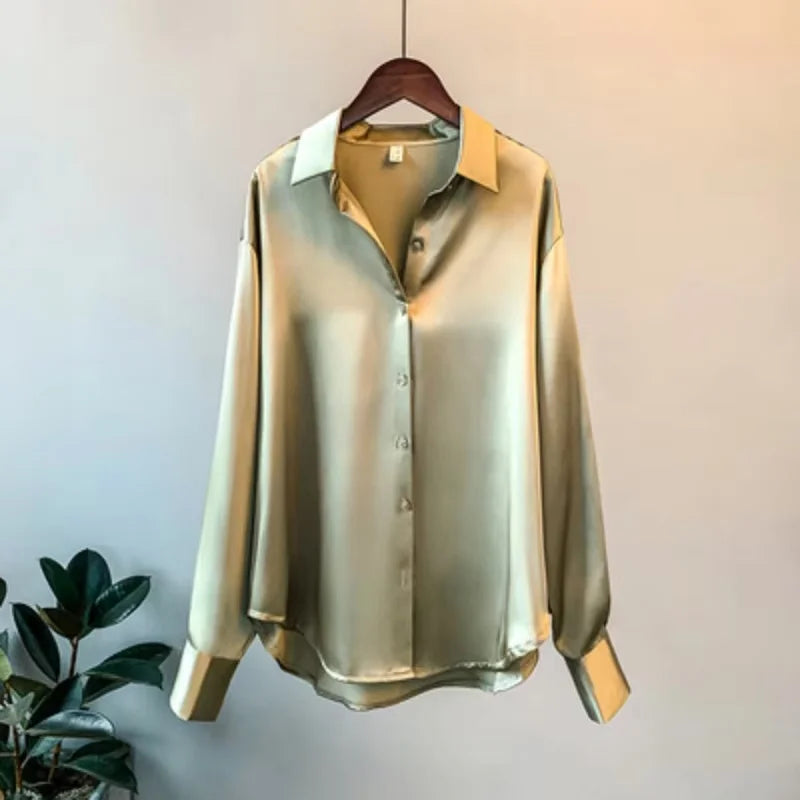 Button Up Satin Silk Shirt Vintage Blouse