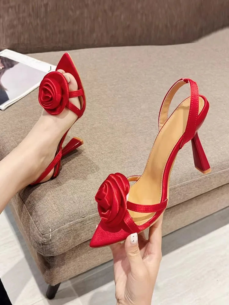 Silk Rose Flowers Slippers Sandal