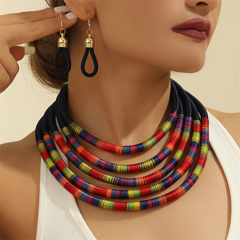 Women Necklace Earrings Multi-layer