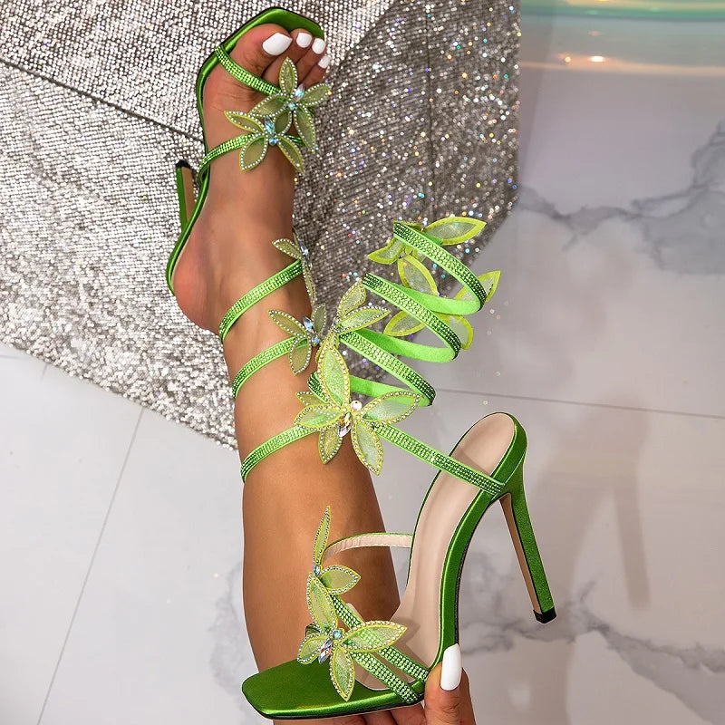 Crystal Butterfly-knot Ankle Strap Sandals