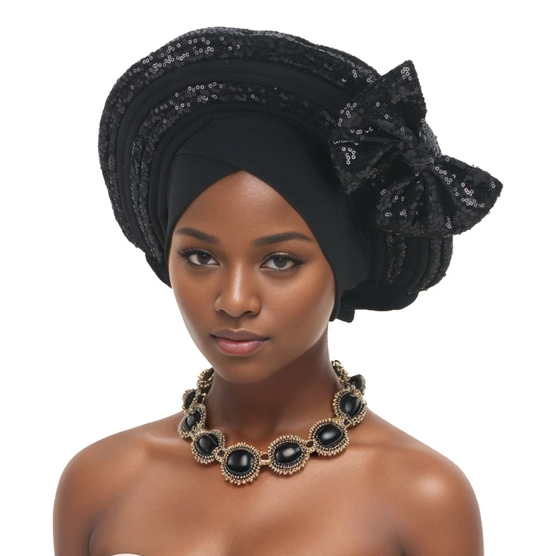Bowknot Auto Gele Headtie Turban Cap