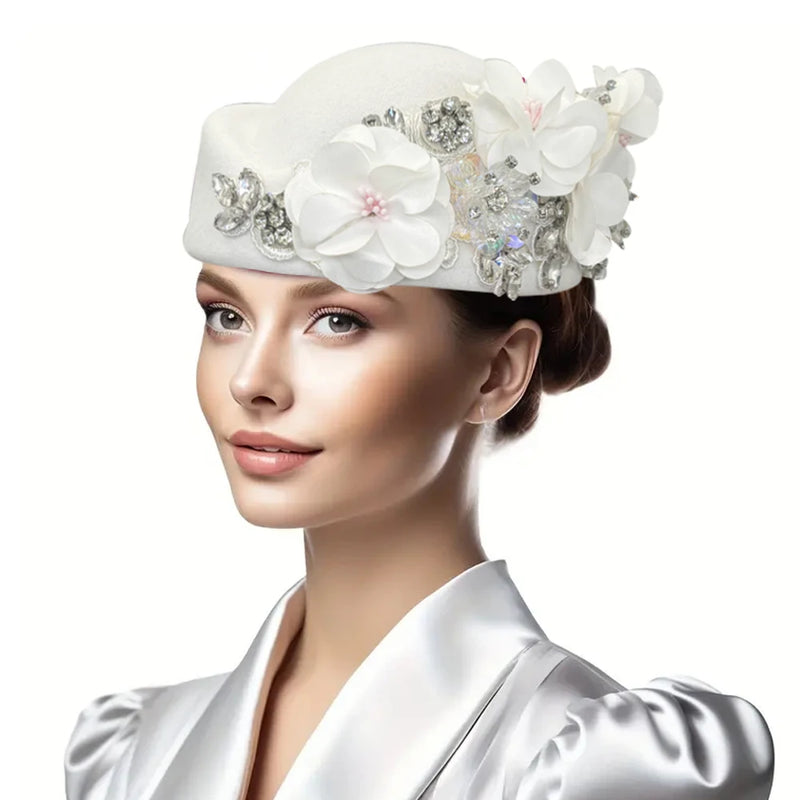 Church Fascinator With Flower Ladies Soft Beret Caps
