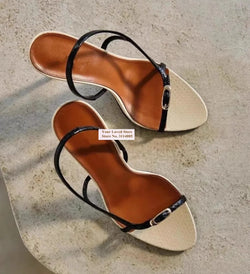 Beige Black Snakeskin Patchwork Sandals