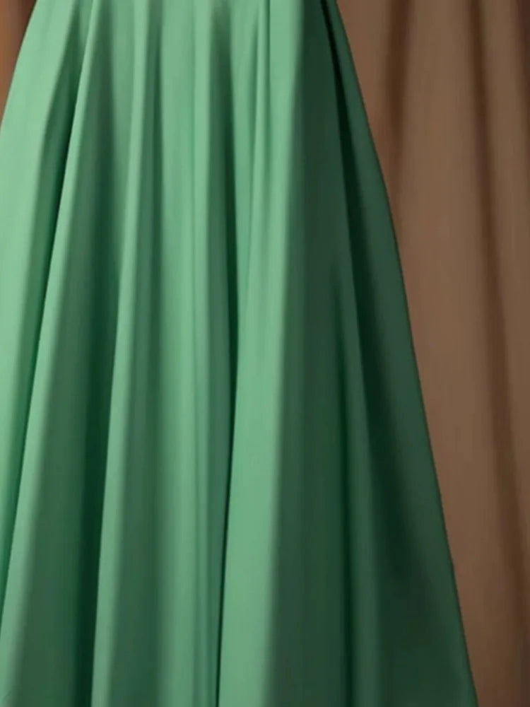 CAMINA Solid Green A-line Vintage Elegant Chic Long Skirt