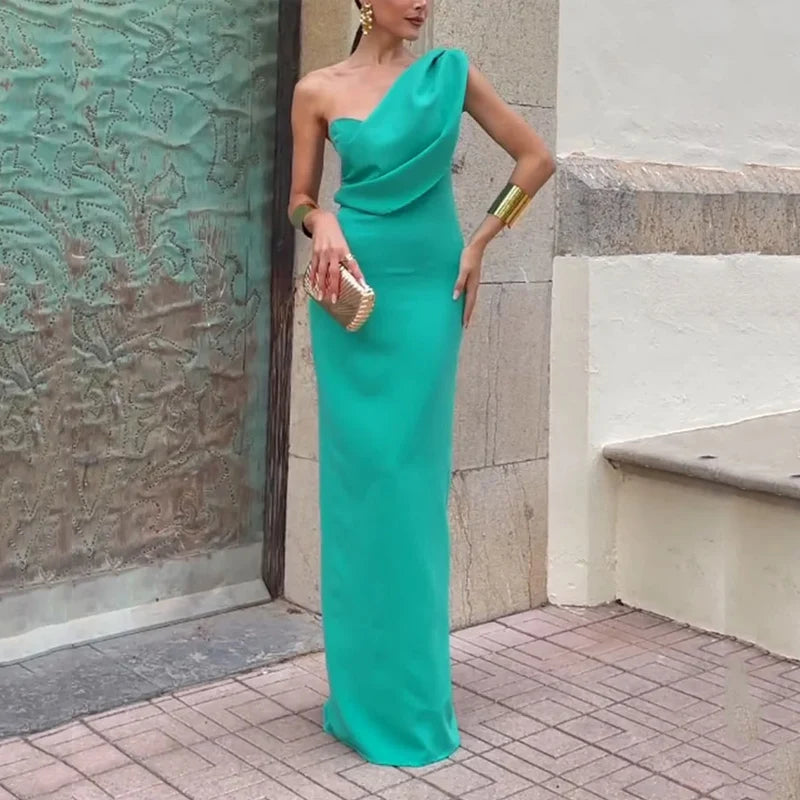 Elegant Long Irregular One Shoulder Nipped Waist Slim Backless