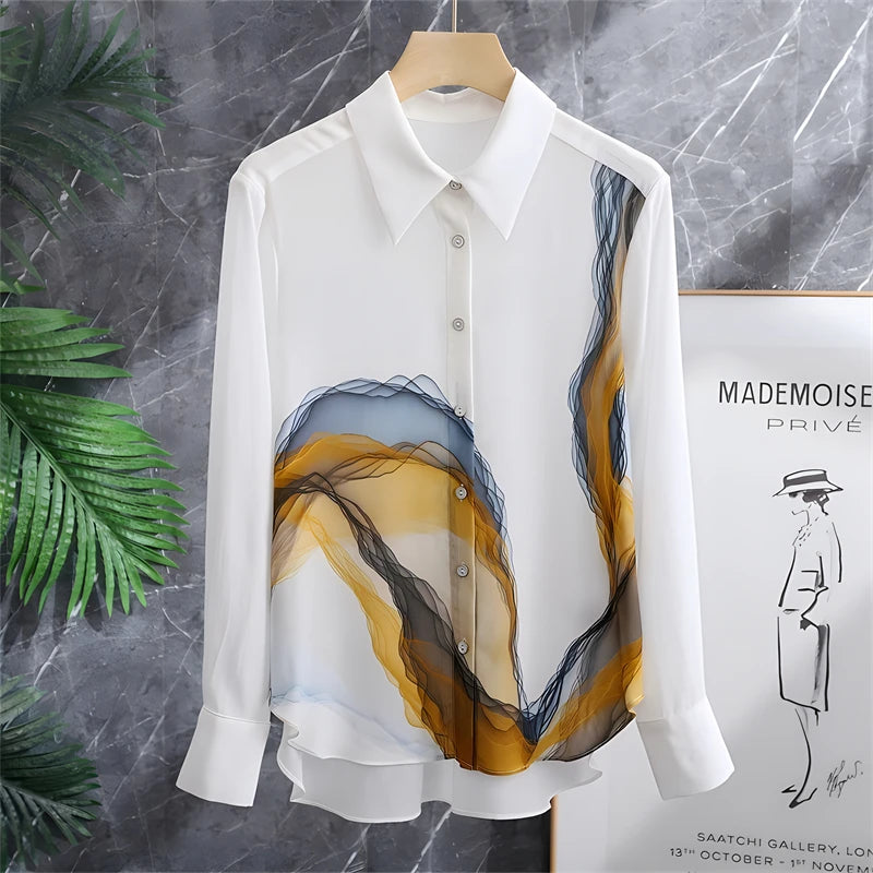Vintage Shirt Autumn Long Sleeve Luxury Print Blouses