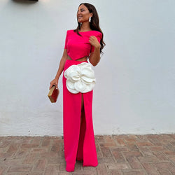 Short Sleeve Satin Slim Slit Long Evening Dress