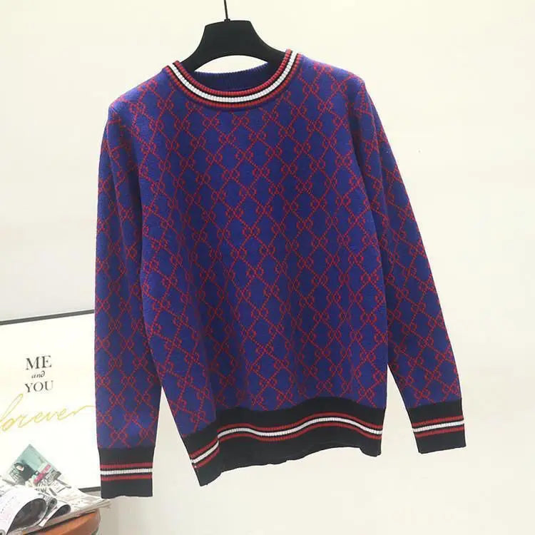 Jacquard Sweater Style Pullover Round Neck Geometric