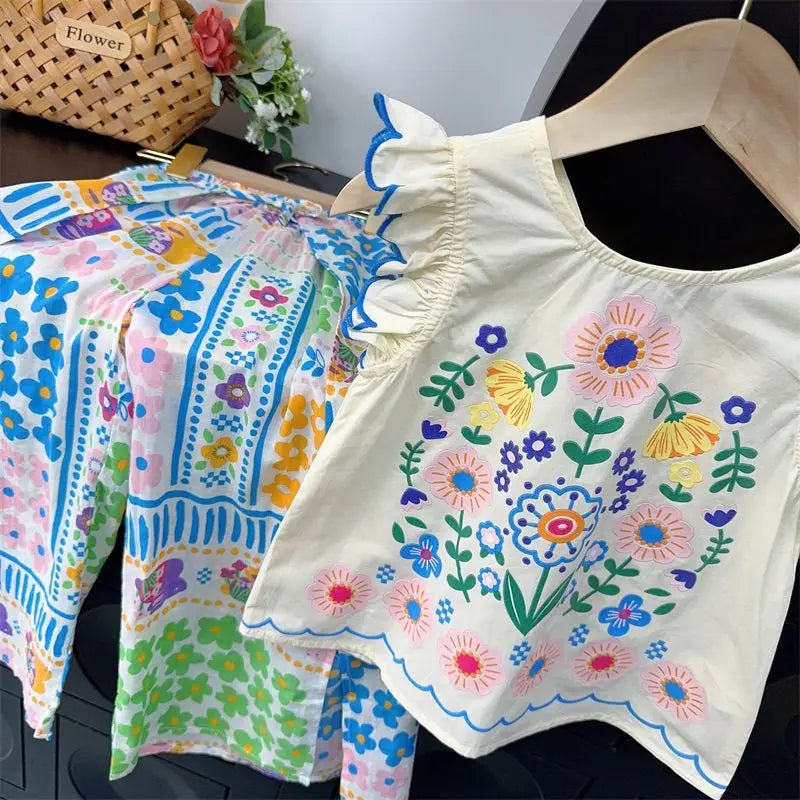 Bohemian Style Floral Sleeveless Top + Wide-leg Pants