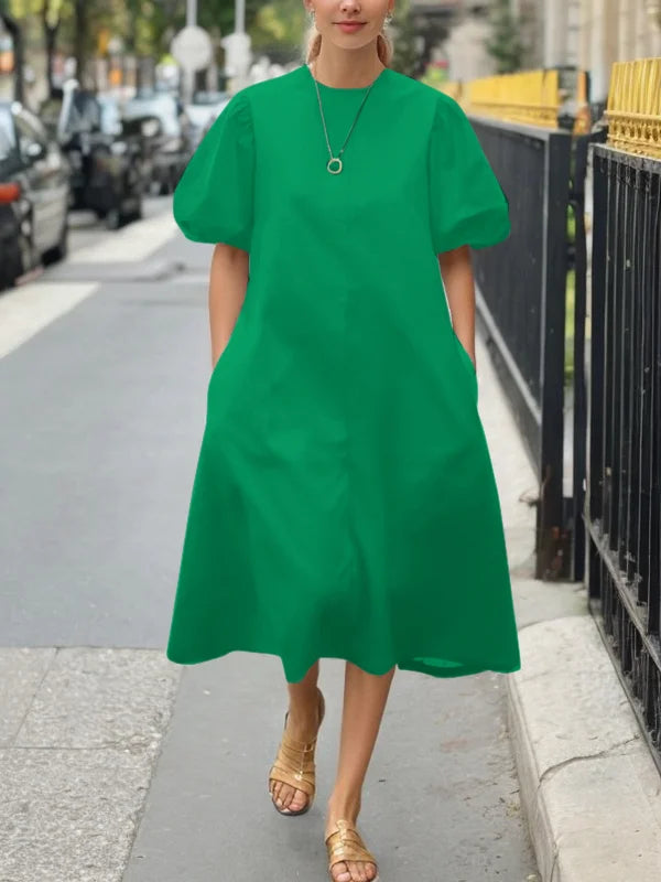Trendy Round-neck Simple Short Sleeves A-line Mini Dress
