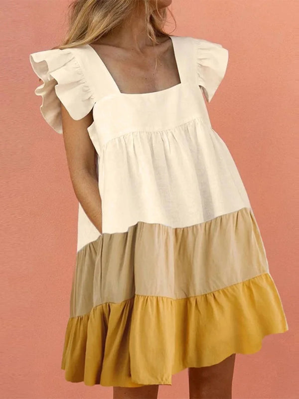 Elegant Butterfly Ruffled Summer Square Collar Pocket Dress