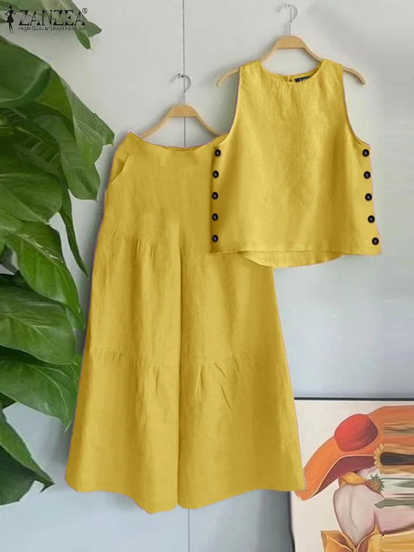 ZANZEA Sleeveless Tanks Tops Wide Leg Trousers