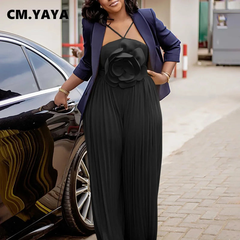 Sleeveless Pleated Strapless Wide Leg Long Jumpsuits