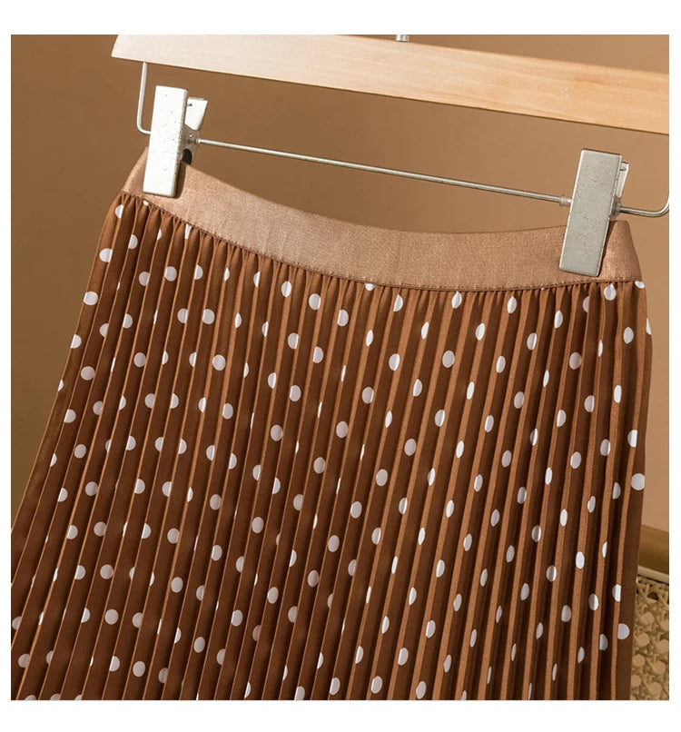 Polka Dot Pleated Long Elastic High Waisted Slim Skirt