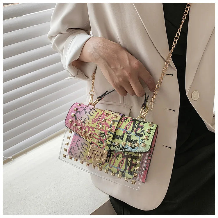 Studded Graffiti Crossbody Bag