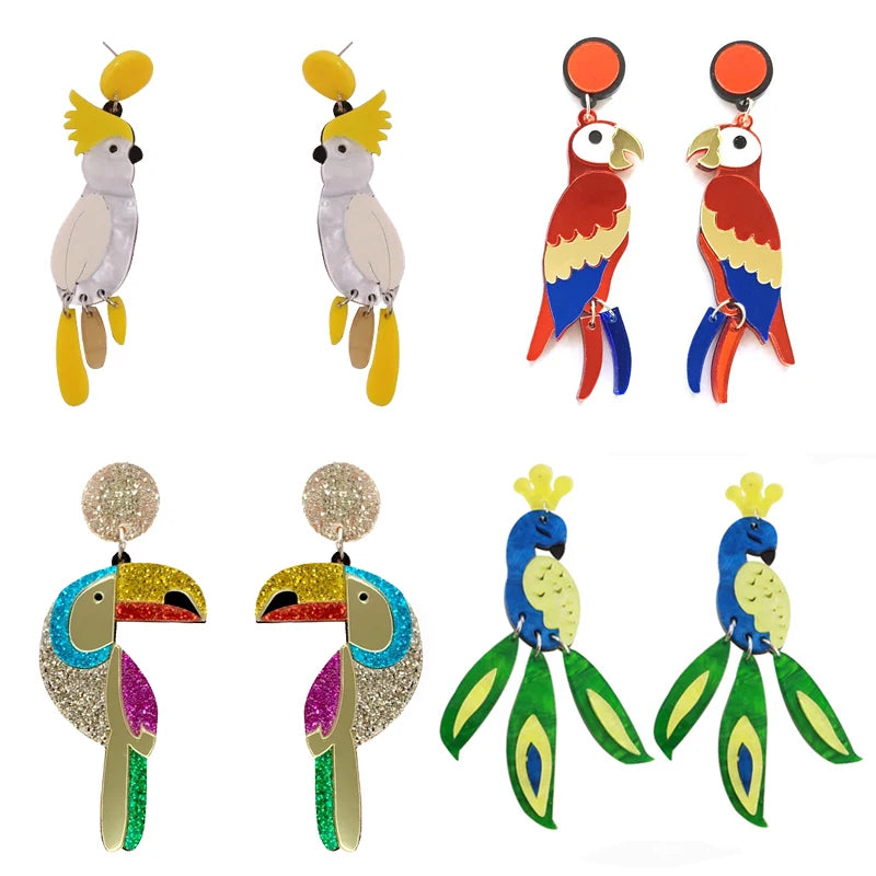 Cute Parrot Acrylic Birds Drop Dangle Earrings