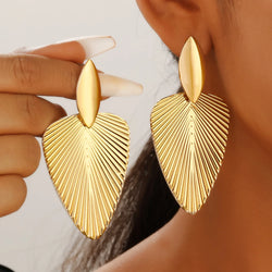 Advanced Metal Textured Leaf Pendant Big Earrings