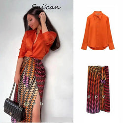 Satin Skirt High Waist and Top