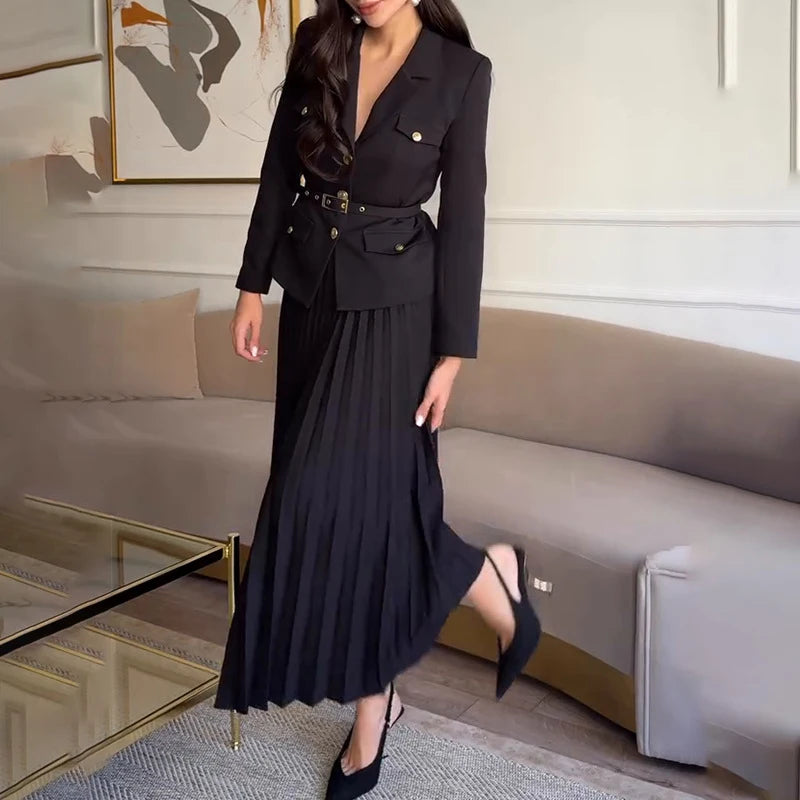 Elegant Spring Long Sleeved Jacket and Skirt Suit